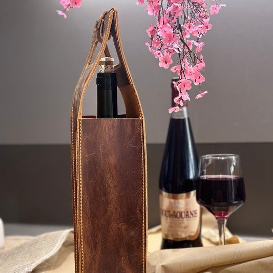 Hakiki Deri Şarap Kılıfı – Full Grain Crazy Deri Kişiye Özel Şarap Taşıma Kılıfı