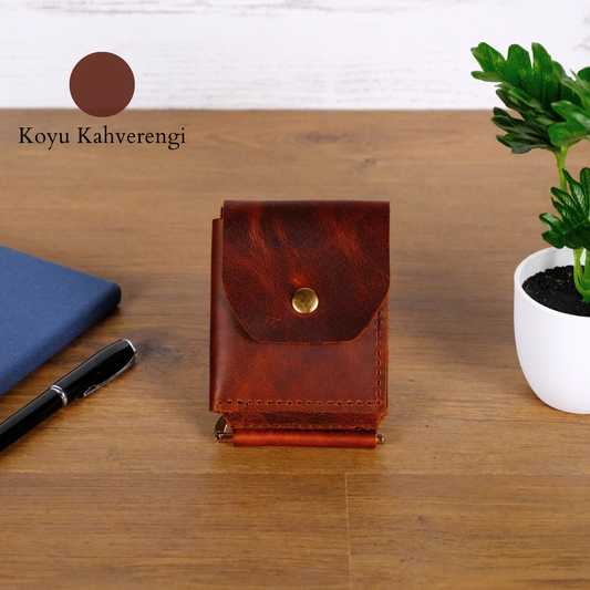 El Yapımı Hakiki Deri Para Klipsli Erkek Cüzdan, Çıtçıtlı Minimal Tasarım Kartlık Para Bölmeli, İsim Baskılı