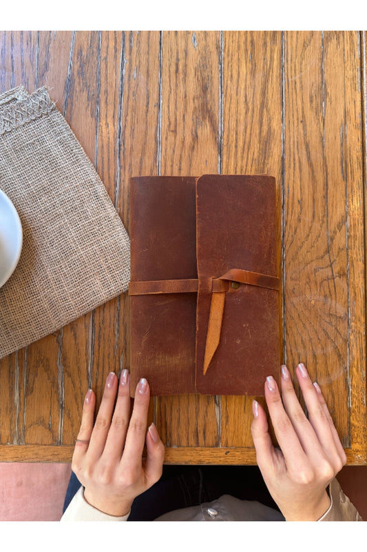 El Yapımı Hakiki Deri A5 Ajanda Defter Kitap Kılıfı