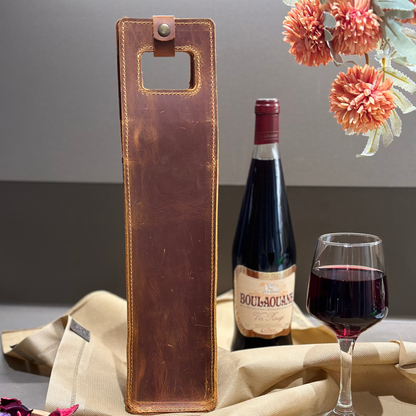 Hakiki Deri Şarap Kılıfı – Full Grain Crazy Deri Kişiye Özel Şarap Taşıma Kılıfı