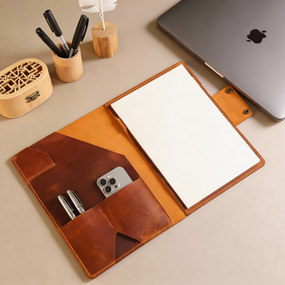 Hakiki Deri A4 Defter Kılıfı - A4 Organizer – El Yapımı Kişiye Özel Premium Evrak Dosyası