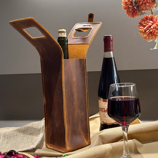 Hakiki Deri Şarap Kılıfı – Full Grain Crazy Deri Kişiye Özel Şarap Taşıma Kılıfı