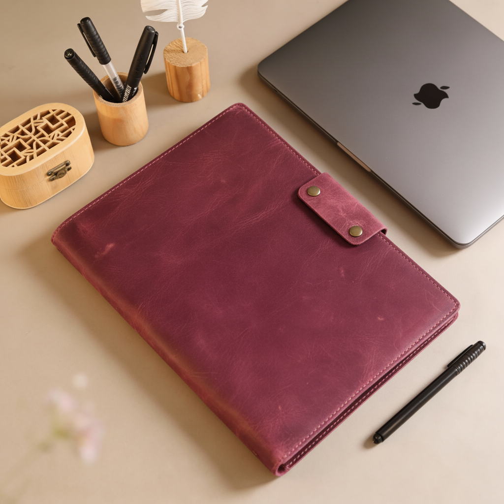 Hakiki Deri A4 Defter Kılıfı - A4 Organizer – El Yapımı Kişiye Özel Premium Evrak Dosyası