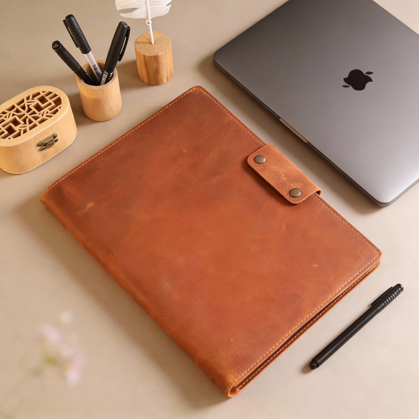 Hakiki Deri A4 Defter Kılıfı - A4 Organizer – El Yapımı Kişiye Özel Premium Evrak Dosyası