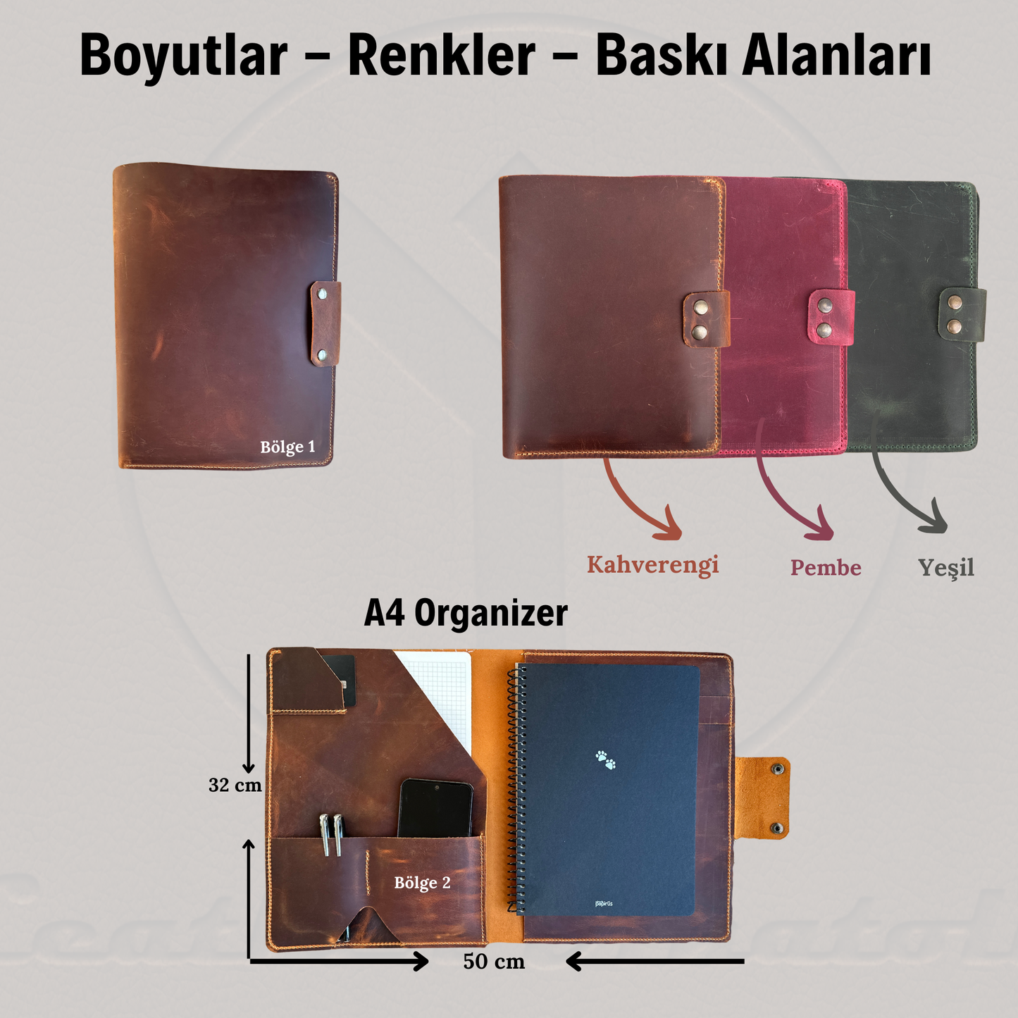 Hakiki Deri A4 Defter Kılıfı - A4 Organizer – El Yapımı Kişiye Özel Premium Evrak Dosyası