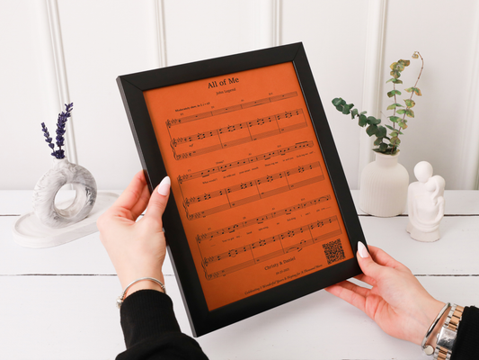 Kişiye Özel Müzik Notalı Deri Tablo – Seçtiğiniz Şarkı, İsim & Tarihli Özel Çerçeve