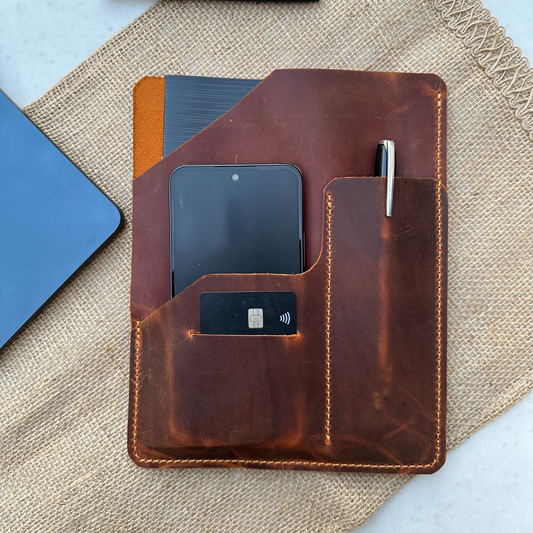 A5 Deri Organizer Portföy – El Yapımı Minimal Deri Padfolio | Telefon & Kart Bölmeli Ofis Dosyası