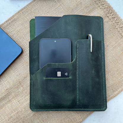 A5 Deri Organizer Portföy – El Yapımı Minimal Deri Padfolio | Telefon & Kart Bölmeli Ofis Dosyası