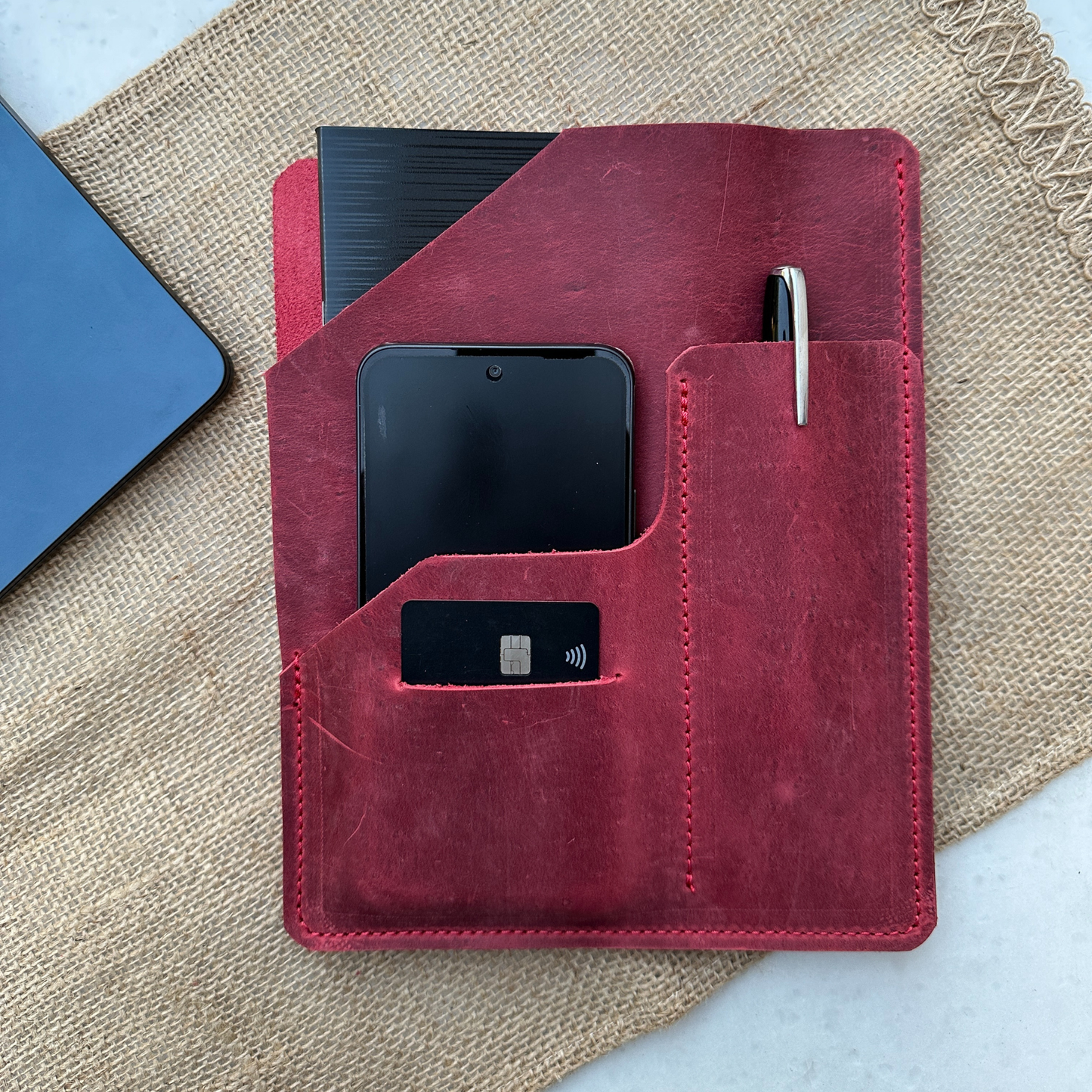 A5 Deri Organizer Portföy – El Yapımı Minimal Deri Padfolio | Telefon & Kart Bölmeli Ofis Dosyası