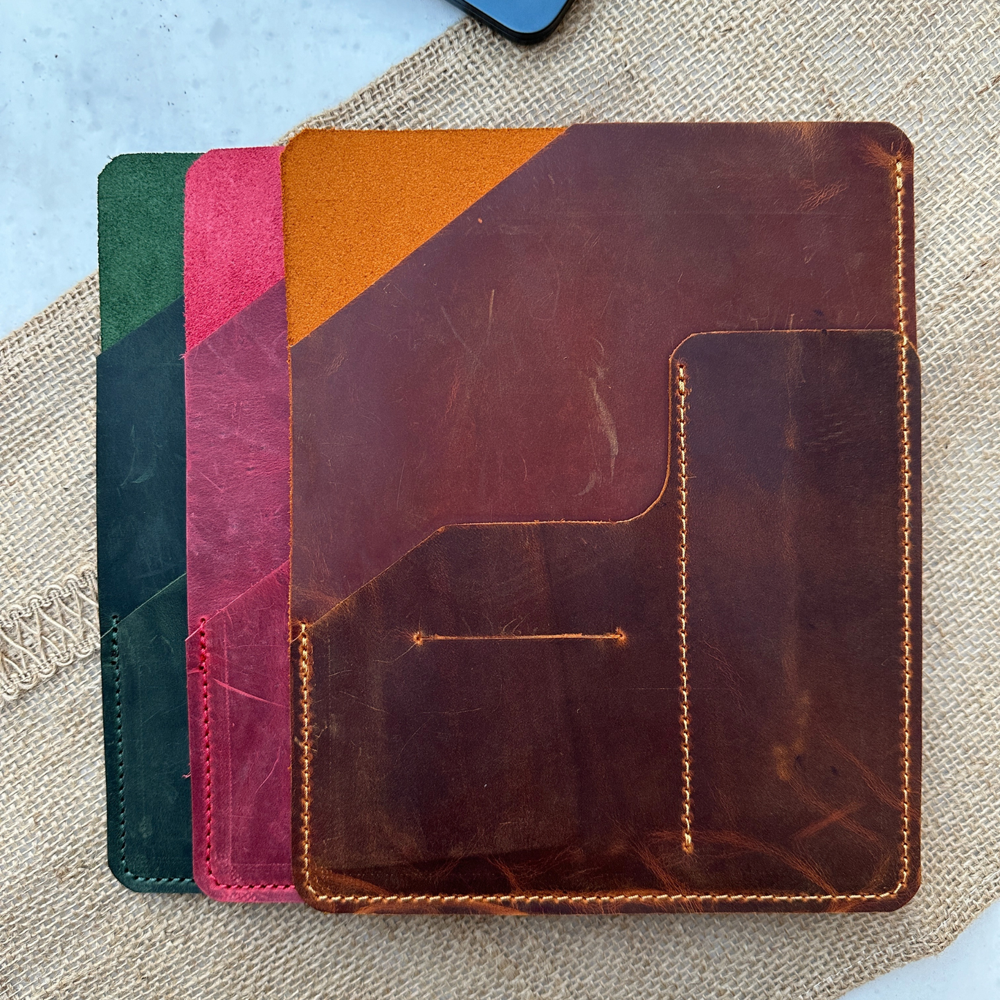 A5 Deri Organizer Portföy – El Yapımı Minimal Deri Padfolio | Telefon & Kart Bölmeli Ofis Dosyası