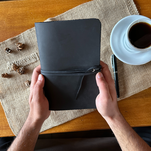 Hakiki Siyah Deri A5 Defterli Kılıf
