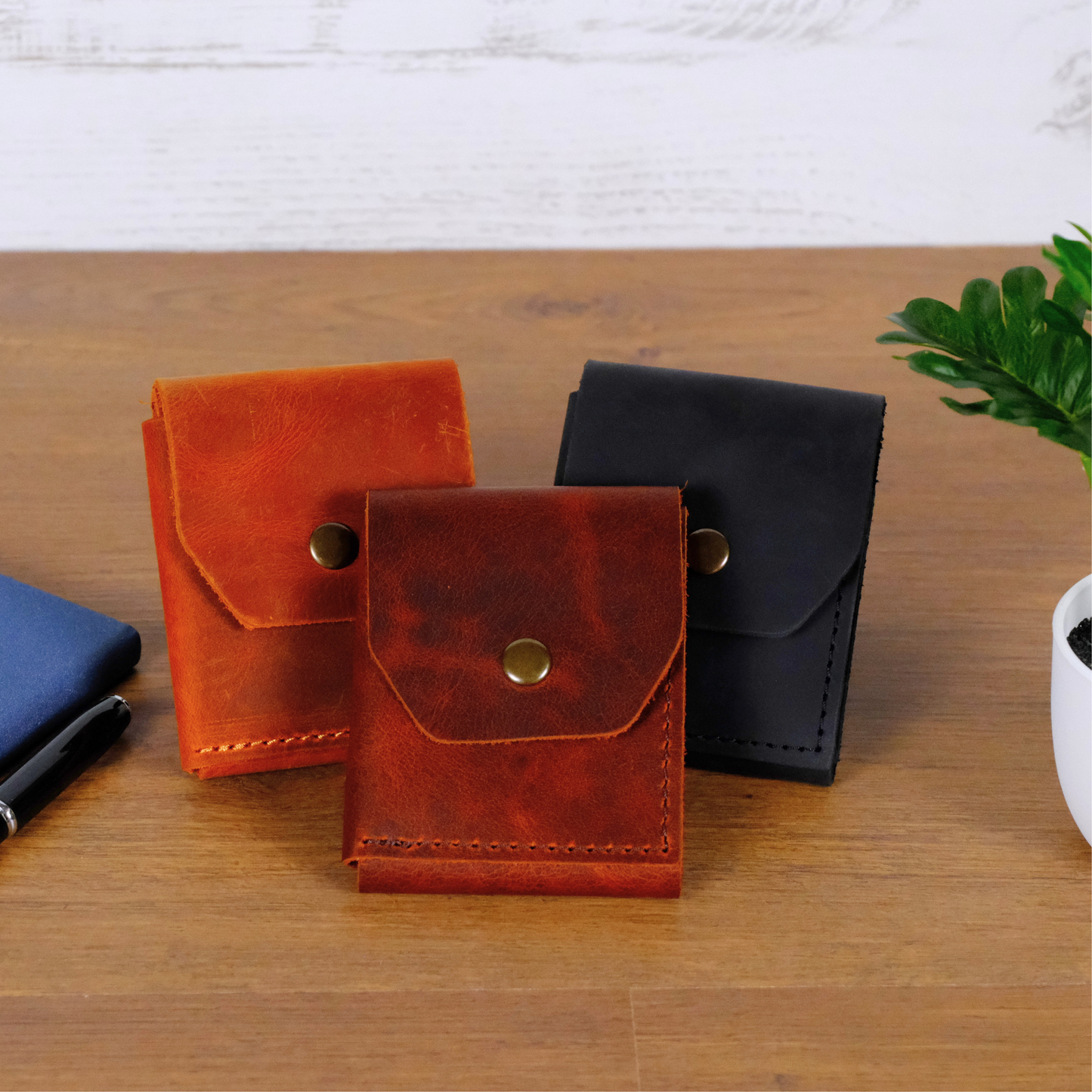 El Yapımı Hakiki Deri Erkek Cüzdan, Çıtçıtlı Minimal Tasarım Kartlık Para Bölmeli, İsim Baskılı