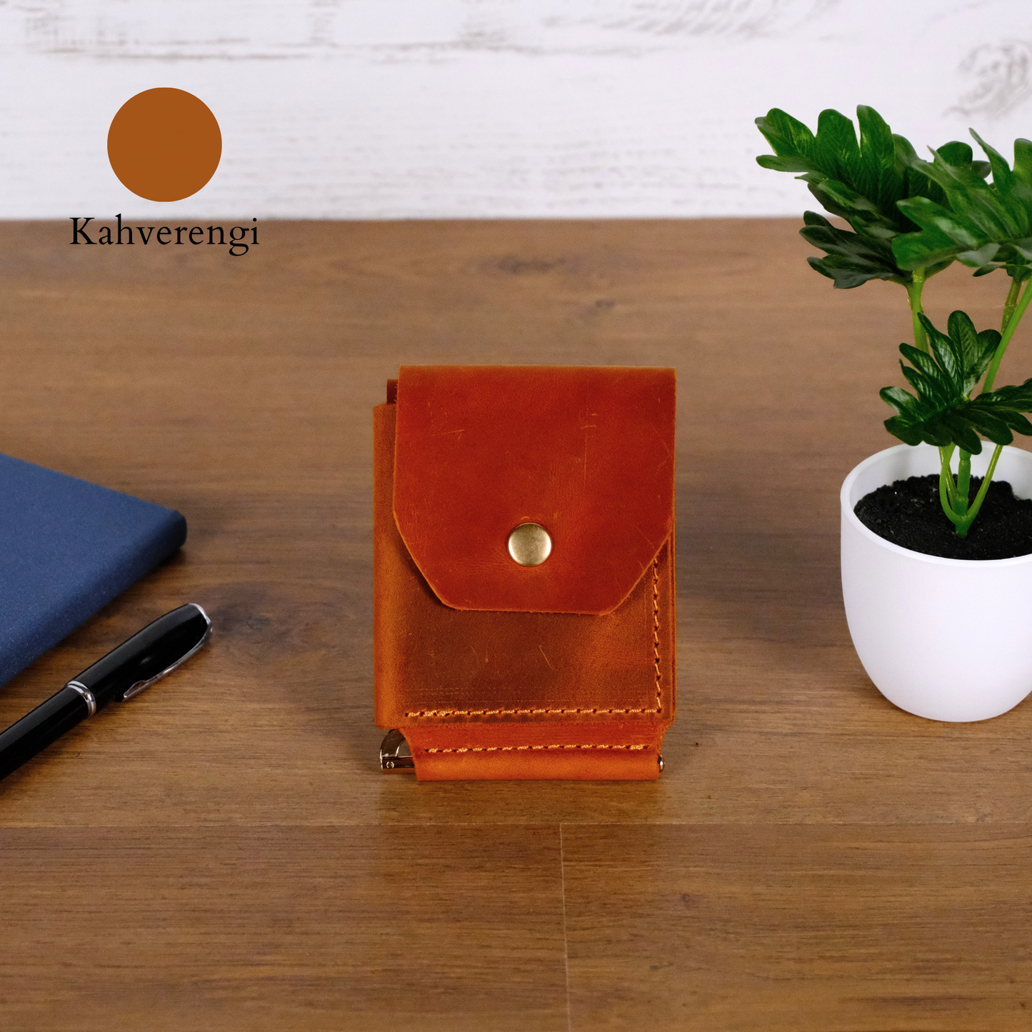 El Yapımı Hakiki Deri Para Klipsli Erkek Cüzdan, Çıtçıtlı Minimal Tasarım Kartlık Para Bölmeli, İsim Baskılı