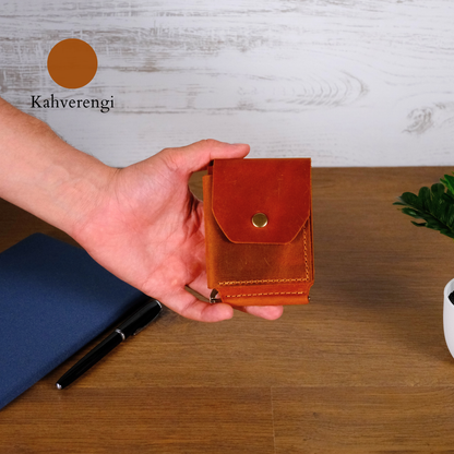 El Yapımı Hakiki Deri Para Klipsli Erkek Cüzdan, Çıtçıtlı Minimal Tasarım Kartlık Para Bölmeli, İsim Baskılı