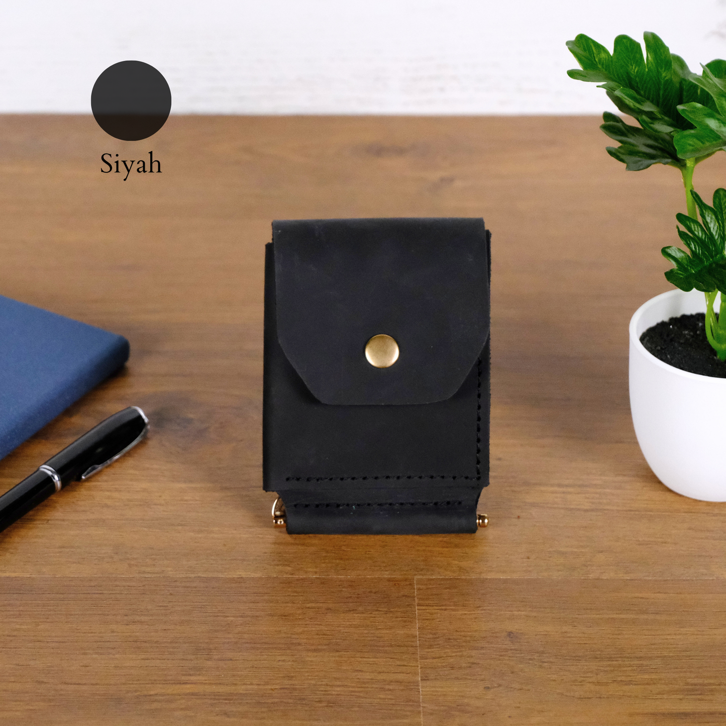 El Yapımı Hakiki Deri Para Klipsli Erkek Cüzdan, Çıtçıtlı Minimal Tasarım Kartlık Para Bölmeli, İsim Baskılı