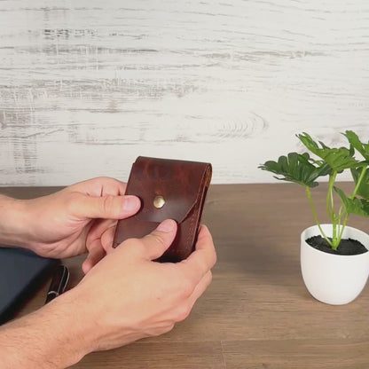 El Yapımı Hakiki Deri Para Klipsli Erkek Cüzdan, Çıtçıtlı Minimal Tasarım Kartlık Para Bölmeli, İsim Baskılı