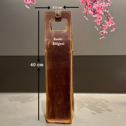 Hakiki Deri Şarap Kılıfı – Full Grain Crazy Deri Kişiye Özel Şarap Taşıma Kılıfı